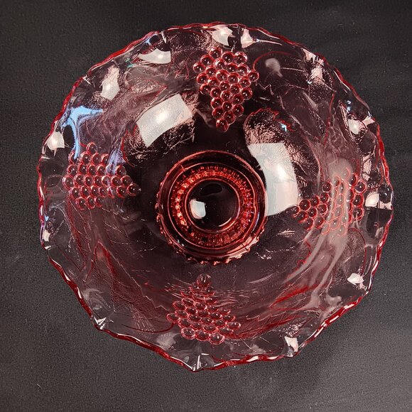 Vintage Pink Bowl Pedestal Depression Glass Serving Grapes Ruffled Crystal - Picture 2 of 9